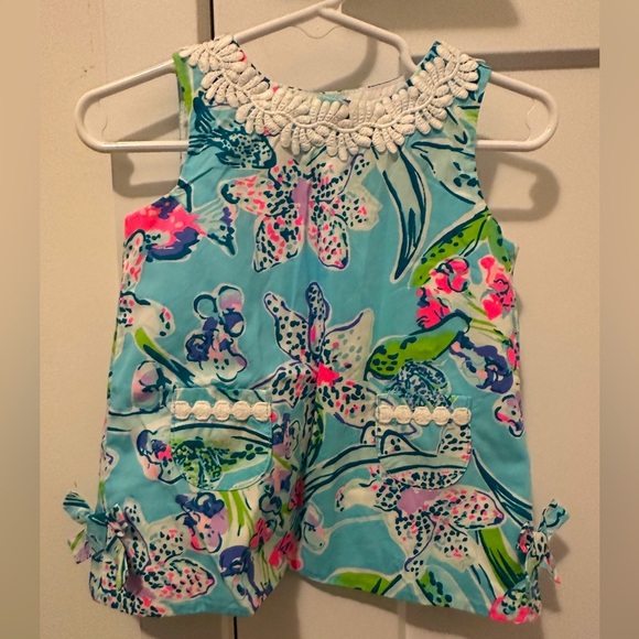 Lily Pulitzer Baby Blue Pink Printed Shift Dress Size 6-12 Months - Picture 1 of 10